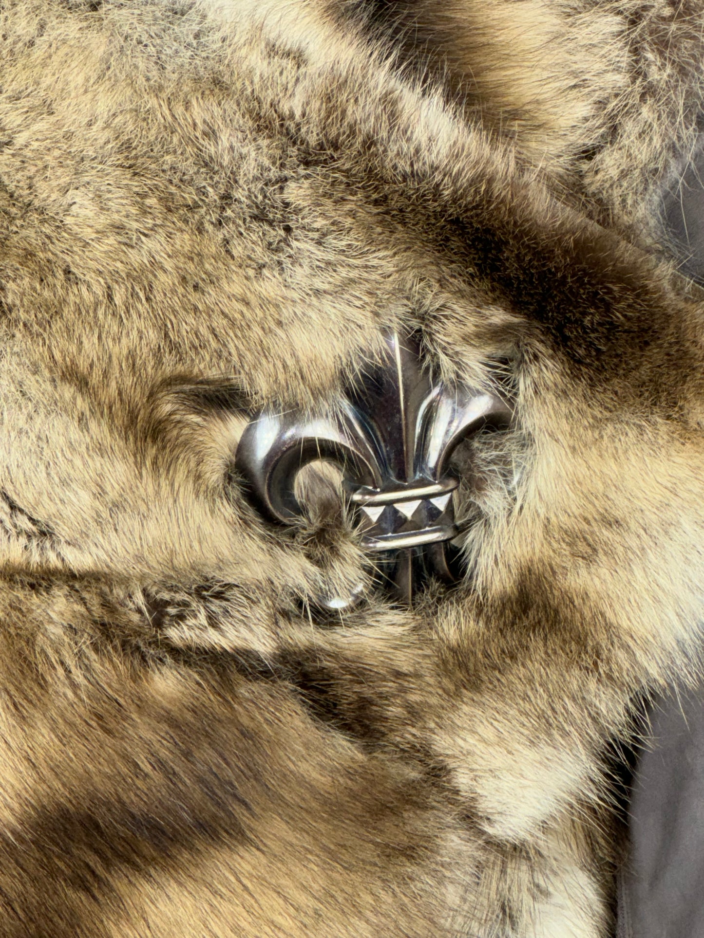 RARE 2010 Rick Owens for Chrome Hearts Sable Fur Leather Jacket w Large Silver Fleur-De-Lis