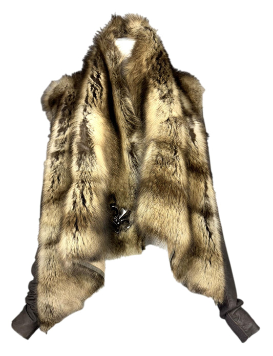 RARE 2010 Rick Owens for Chrome Hearts Sable Fur Leather Jacket w Large Silver Fleur-De-Lis