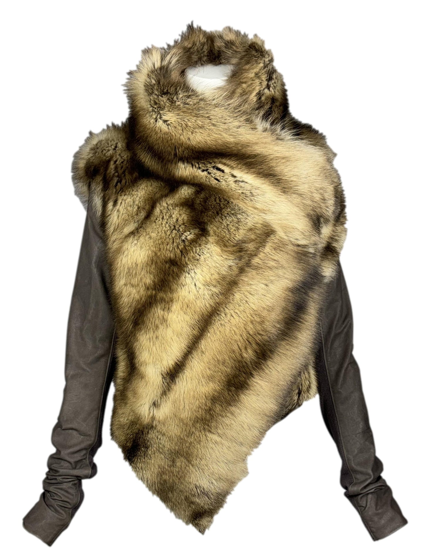 RARE 2010 Rick Owens for Chrome Hearts Sable Fur Leather Jacket w Large Silver Fleur-De-Lis