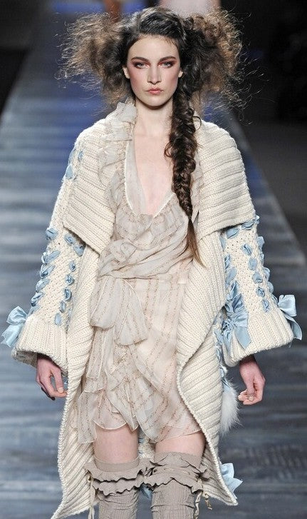 F/W 2010 Christian Dior x John Galliano Runway Baggy Black Knit Satin Corset Ties & Bows Cardigan Coat Jacket