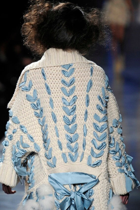 F/W 2010 Christian Dior x John Galliano Runway Baggy Black Knit Satin Corset Ties & Bows Cardigan Coat Jacket