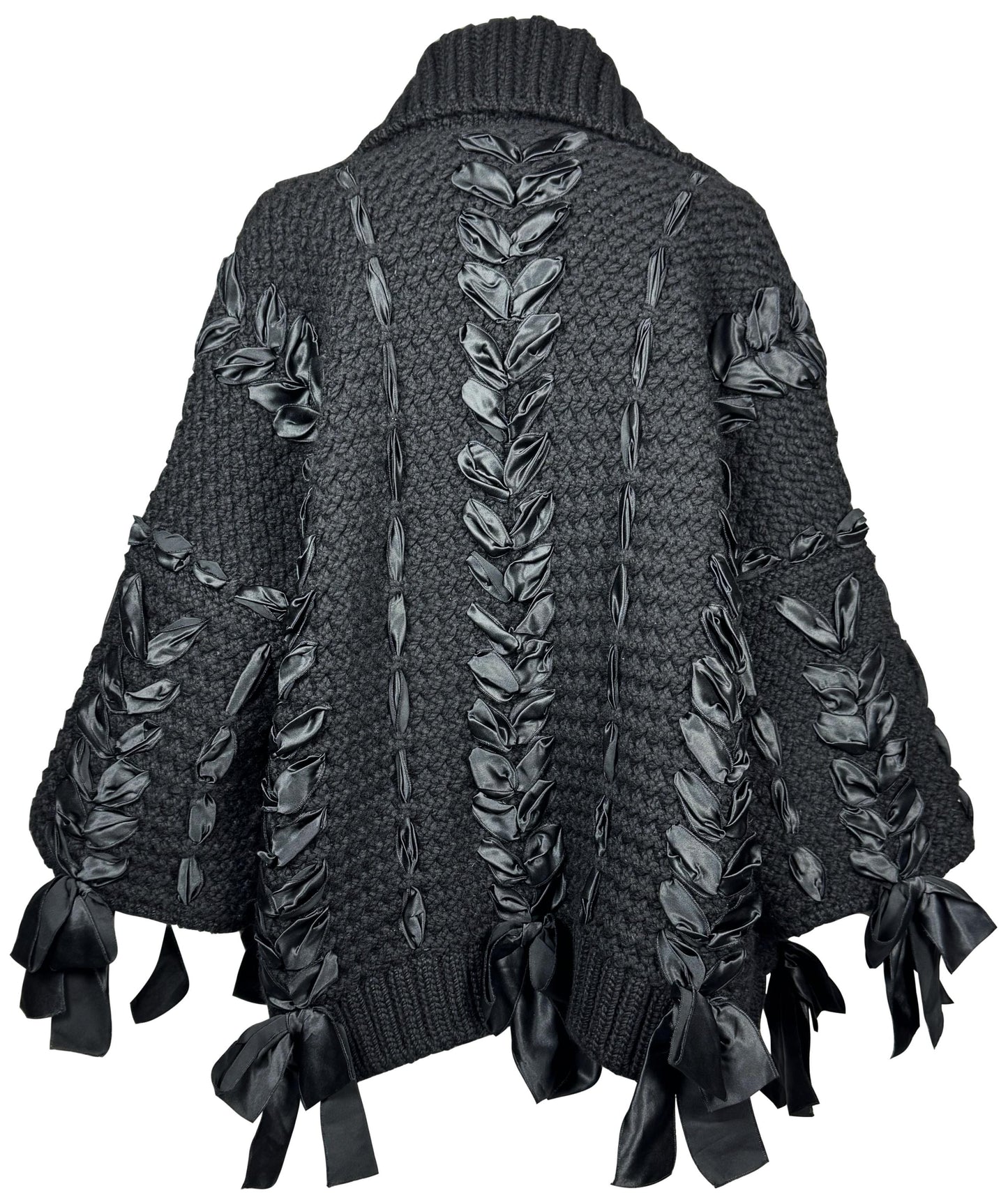 F/W 2010 Christian Dior x John Galliano Runway Baggy Black Knit Satin Corset Ties & Bows Cardigan Coat Jacket
