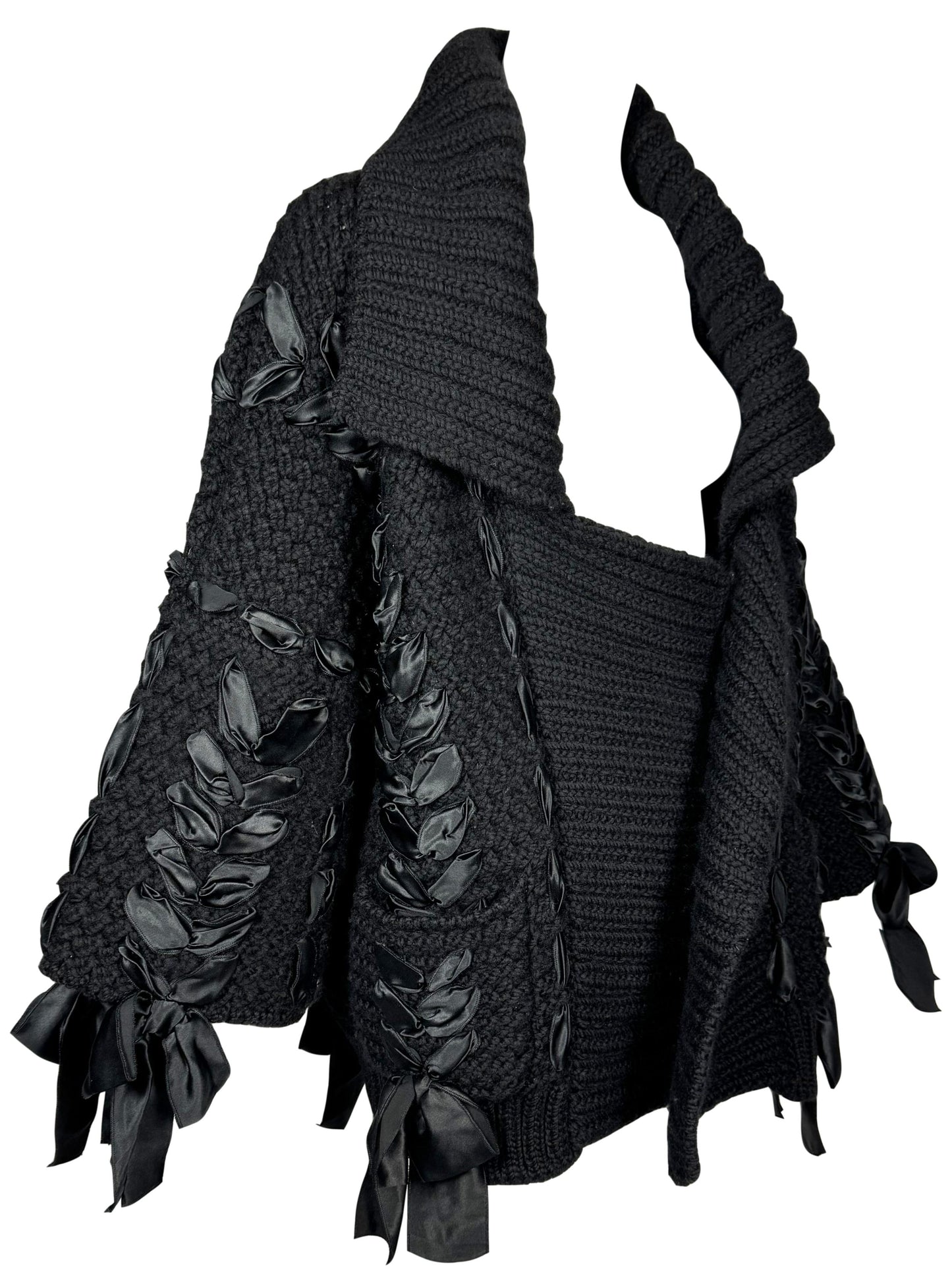 F/W 2010 Christian Dior x John Galliano Runway Baggy Black Knit Satin Corset Ties & Bows Cardigan Coat Jacket