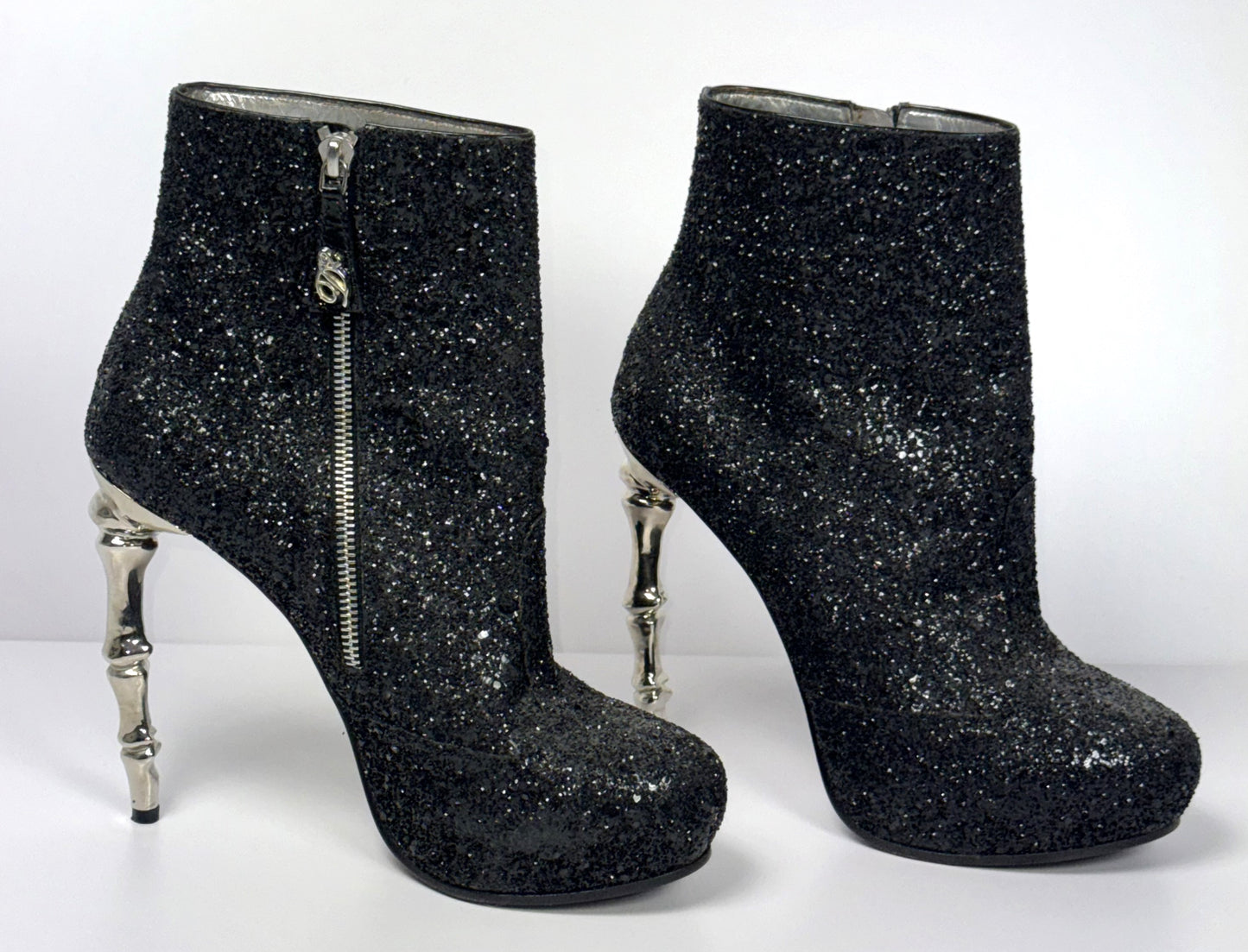 F/W 2010 Dsquared2 Runway Black Glitter Silver Spine High Heel Boots 39 8.5