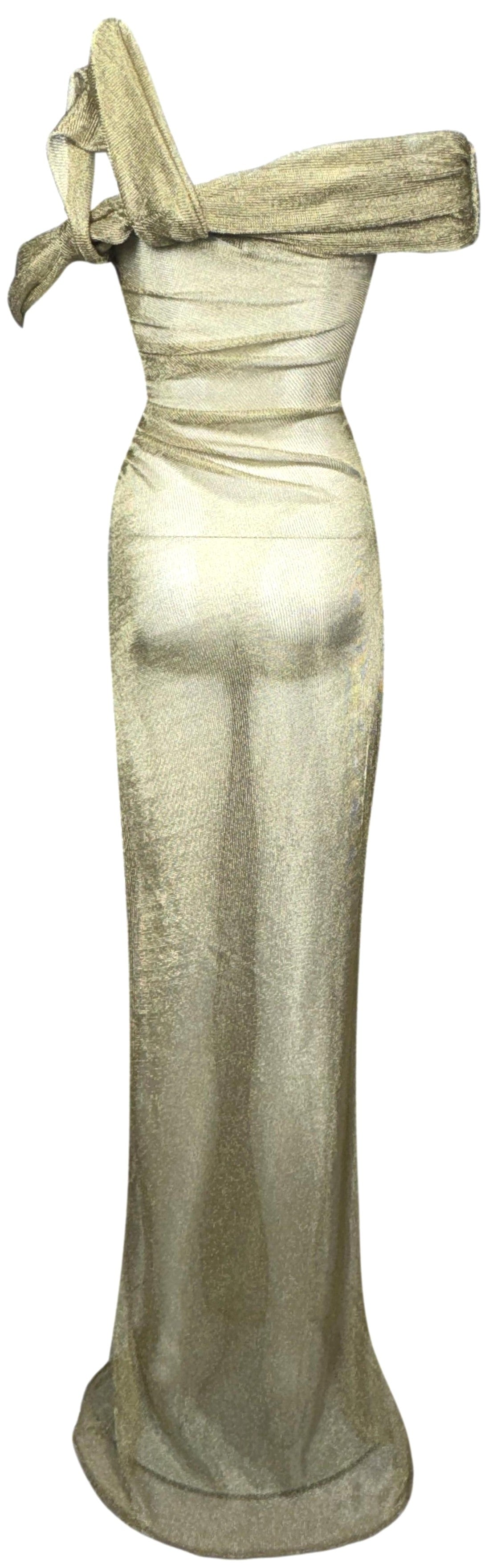 S/S 2010 Christian Dior x John Galliano Sheer Gold Lurex "Chainmail" 1940's Old Hollywood Off Shoulder Wiggle Mermaid Gown Dress
