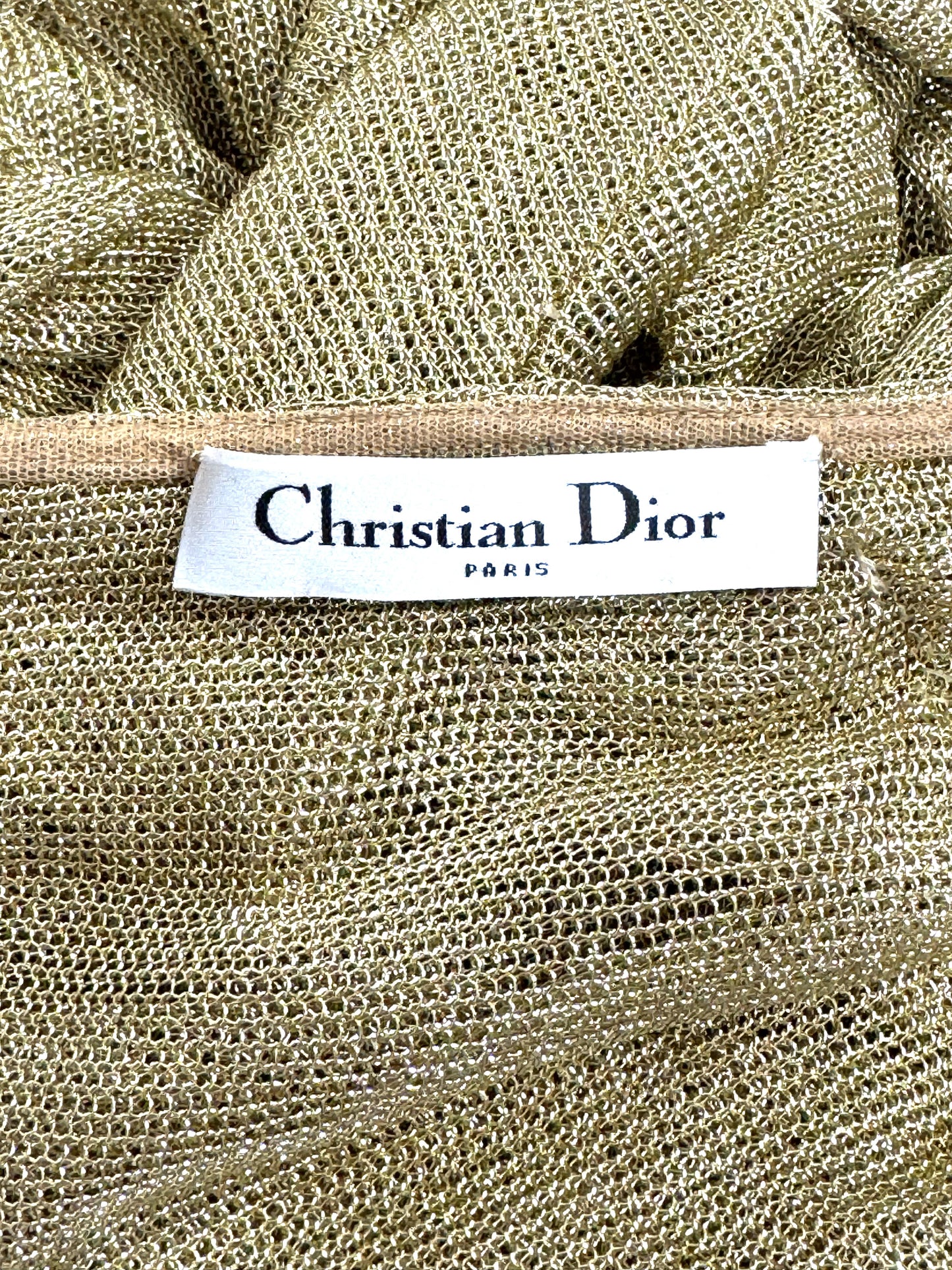 S/S 2010 Christian Dior x John Galliano Sheer Gold Lurex "Chainmail" 1940's Old Hollywood Off Shoulder Wiggle Mermaid Gown Dress