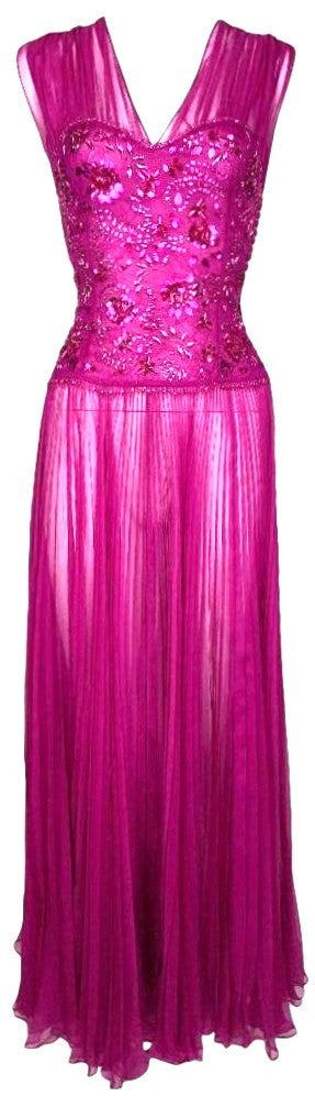 S/S 2010 Christian Dior by John Galliano Runway 1940's Vixen Pin-Up Sheer Hot Pink Silk Maxi Dress