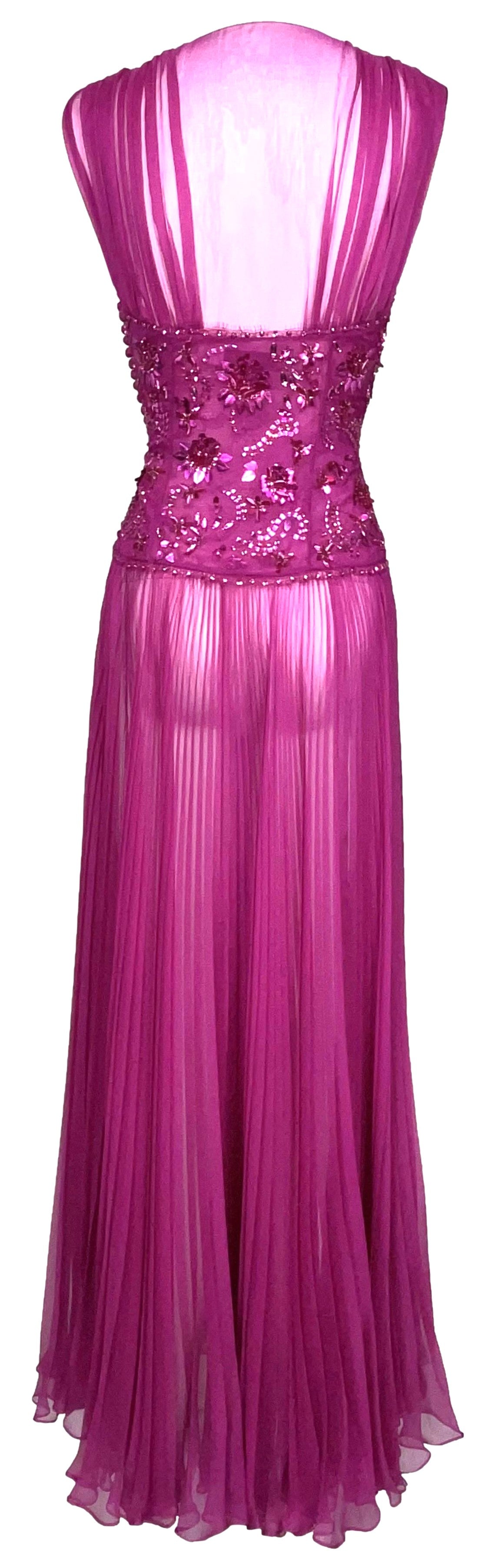 S/S 2010 Christian Dior by John Galliano Runway 1940's Vixen Pin-Up Sheer Hot Pink Silk Maxi Dress
