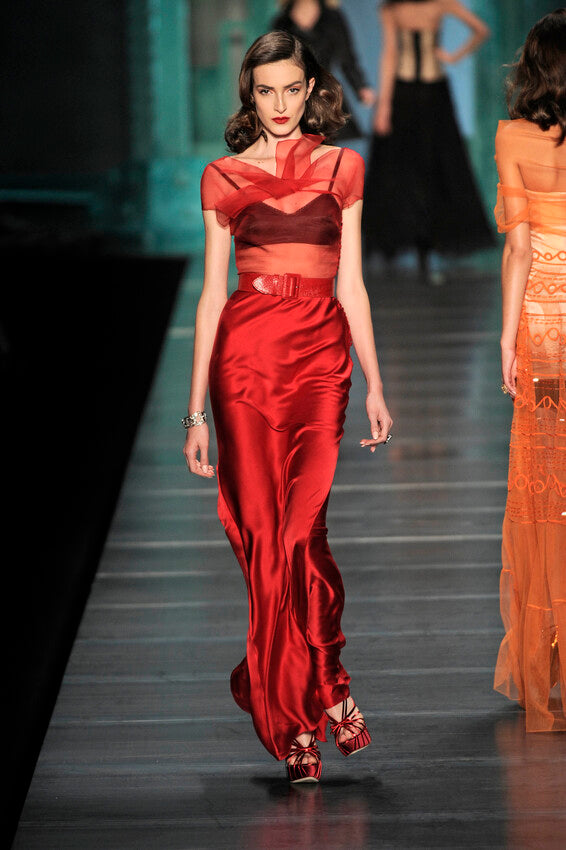 S/S 2010 Christian Dior x John Galliano Sheer Gold Lurex "Chainmail" 1940's Old Hollywood Off Shoulder Wiggle Mermaid Gown Dress