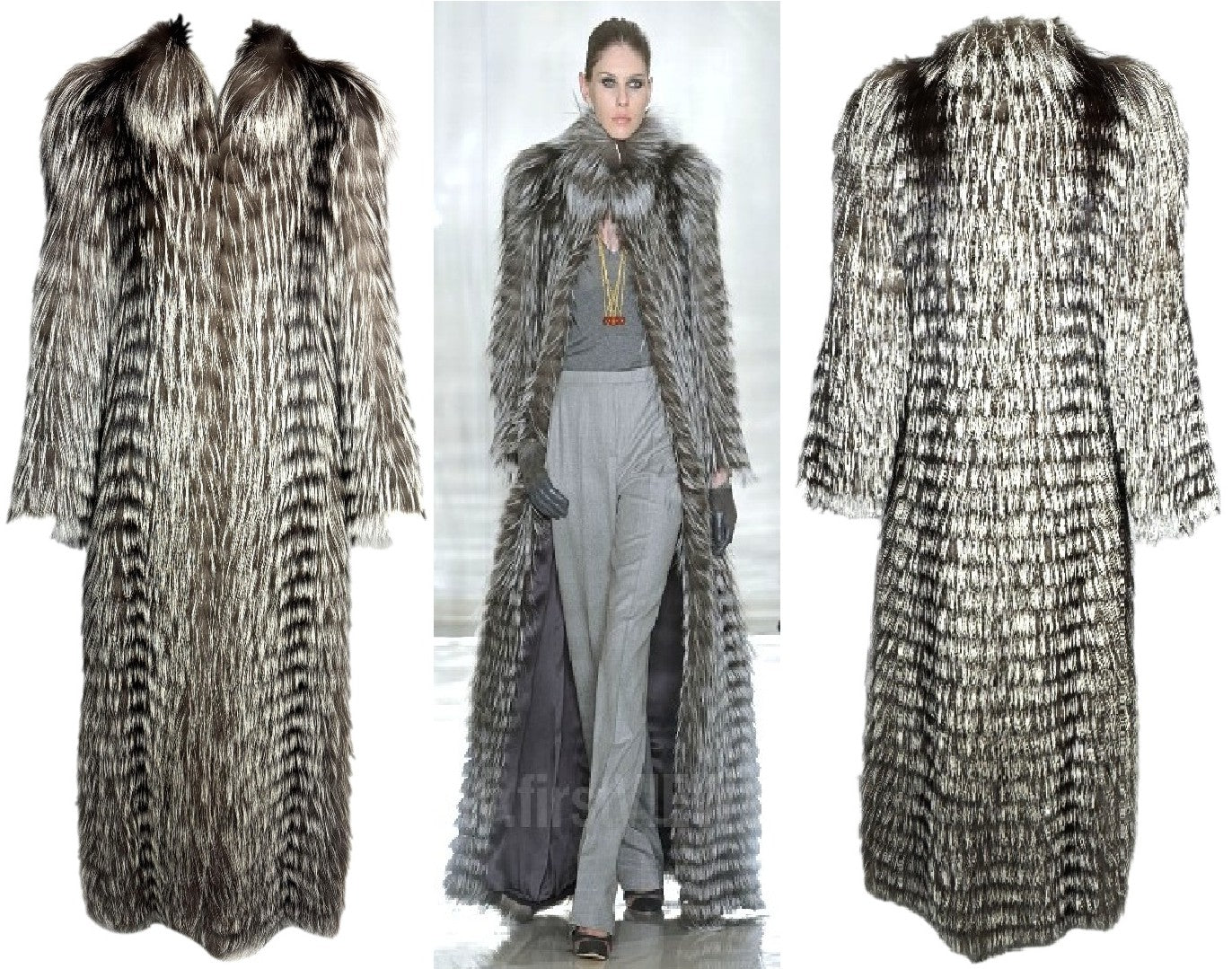 F/W 2011 Chado x Ralph Rucci Runway Black White & Gray Fox Fur Floor Length Coat