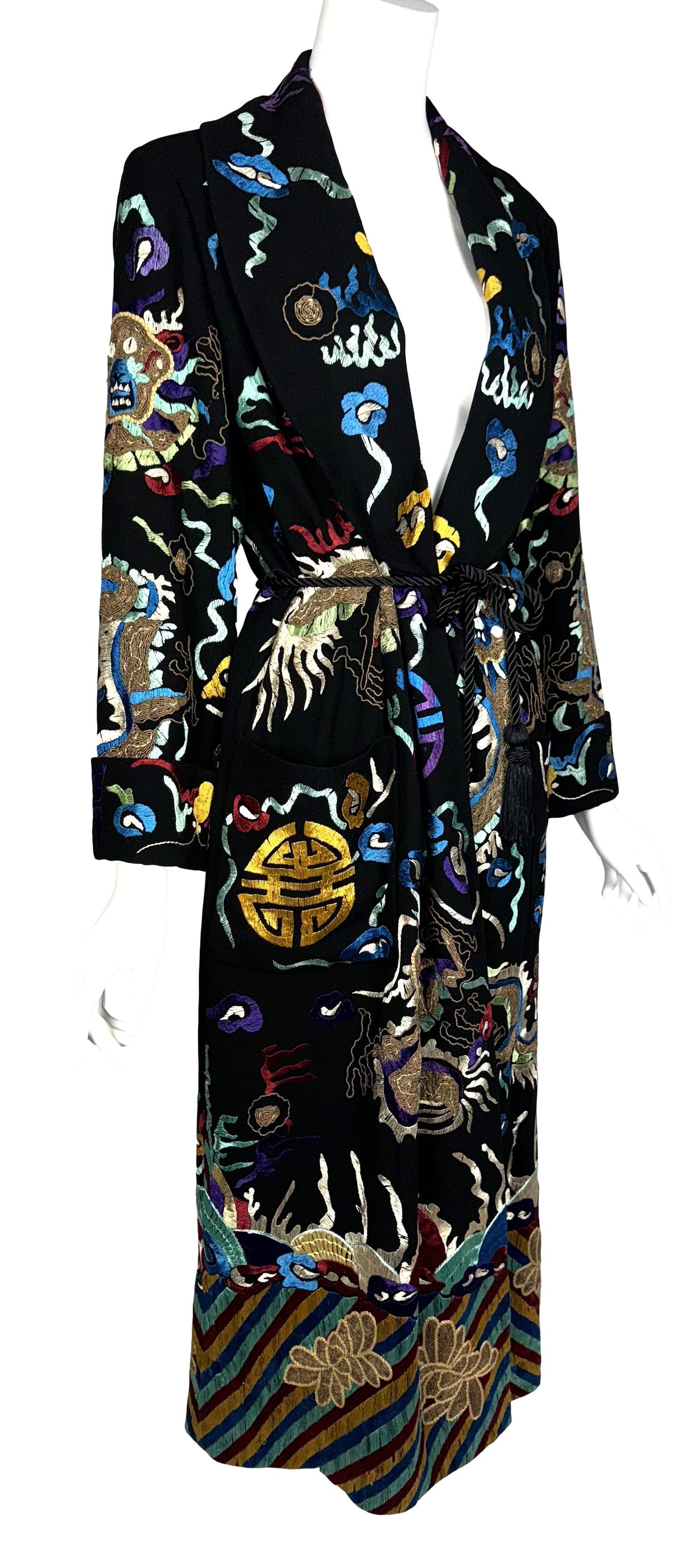F/W 2011 Ralph Lauren Collection Runway Chinoiserie Chinese Dragon Embroidered Long Black Coat Jacket