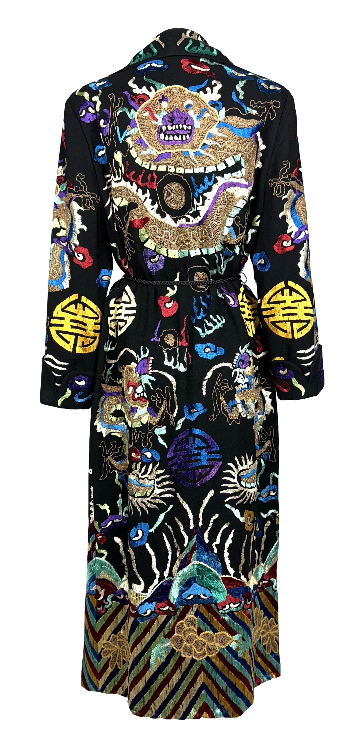 F/W 2011 Ralph Lauren Collection Runway Chinoiserie Chinese Dragon Embroidered Long Black Coat Jacket