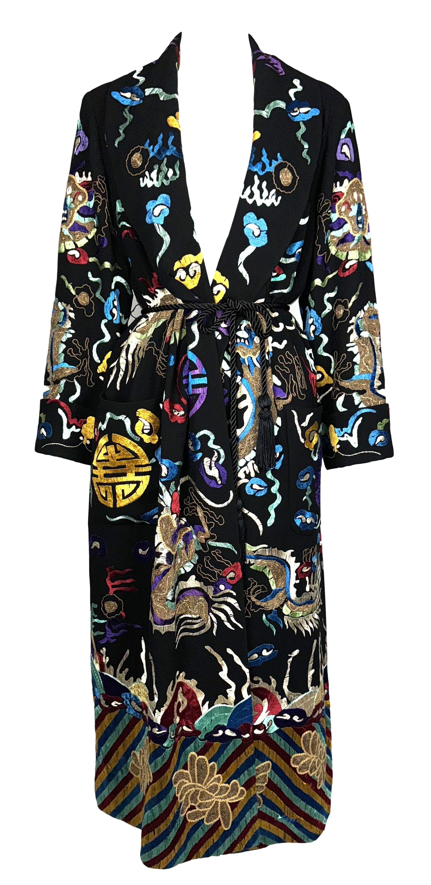 F/W 2011 Ralph Lauren Collection Runway Chinoiserie Chinese Dragon Embroidered Long Black Coat Jacket