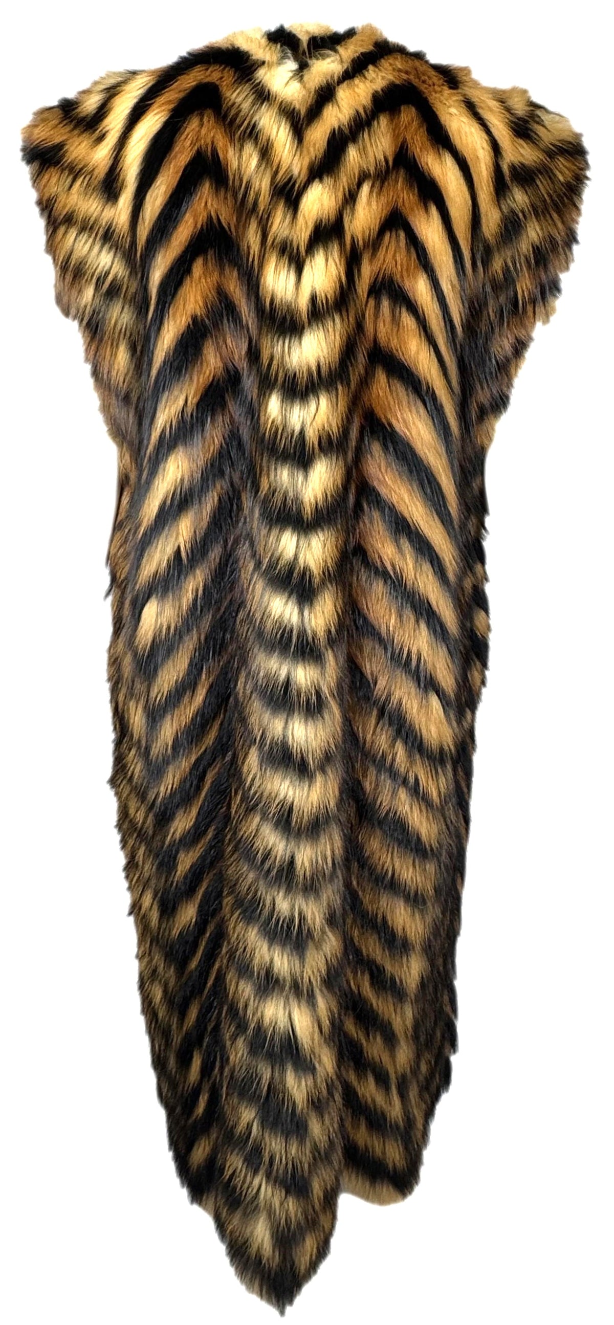 Pre-Fall 2011 Jean Paul Gaultier 1980's Revival Punk Rock High Shoulder Striped Fox Fur Plunging Dress Coat
