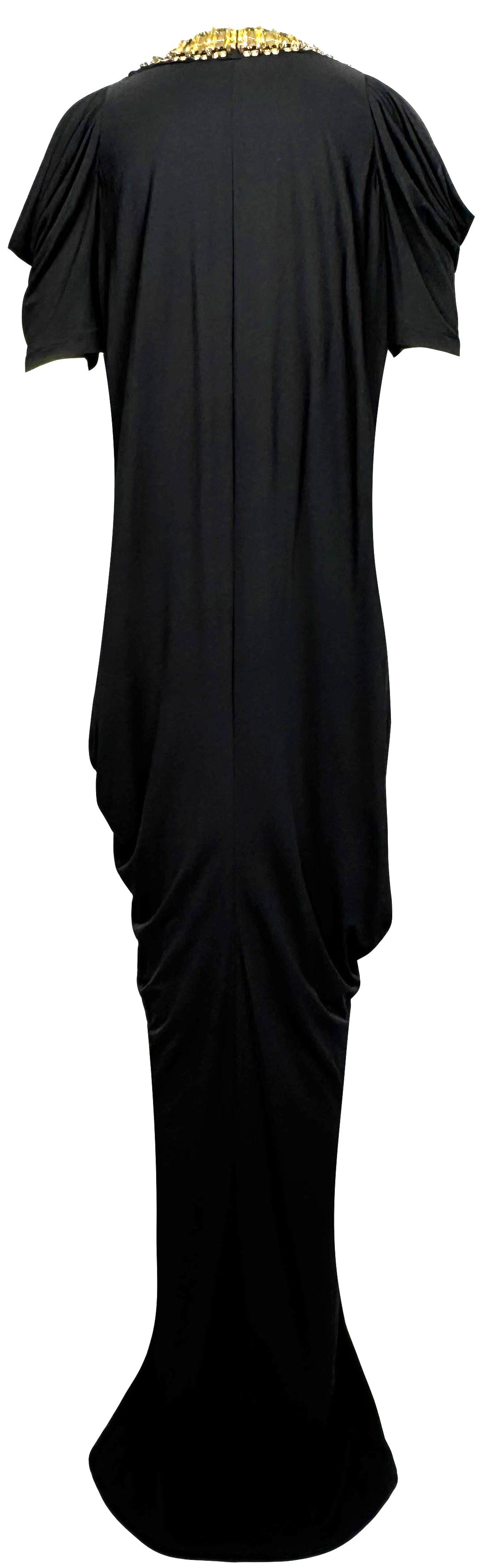 2011 Resort Alexander McQueen Grecian Roman Plunging Black Super High Slit Gold Crystal Embellished Gown Maxi Dress