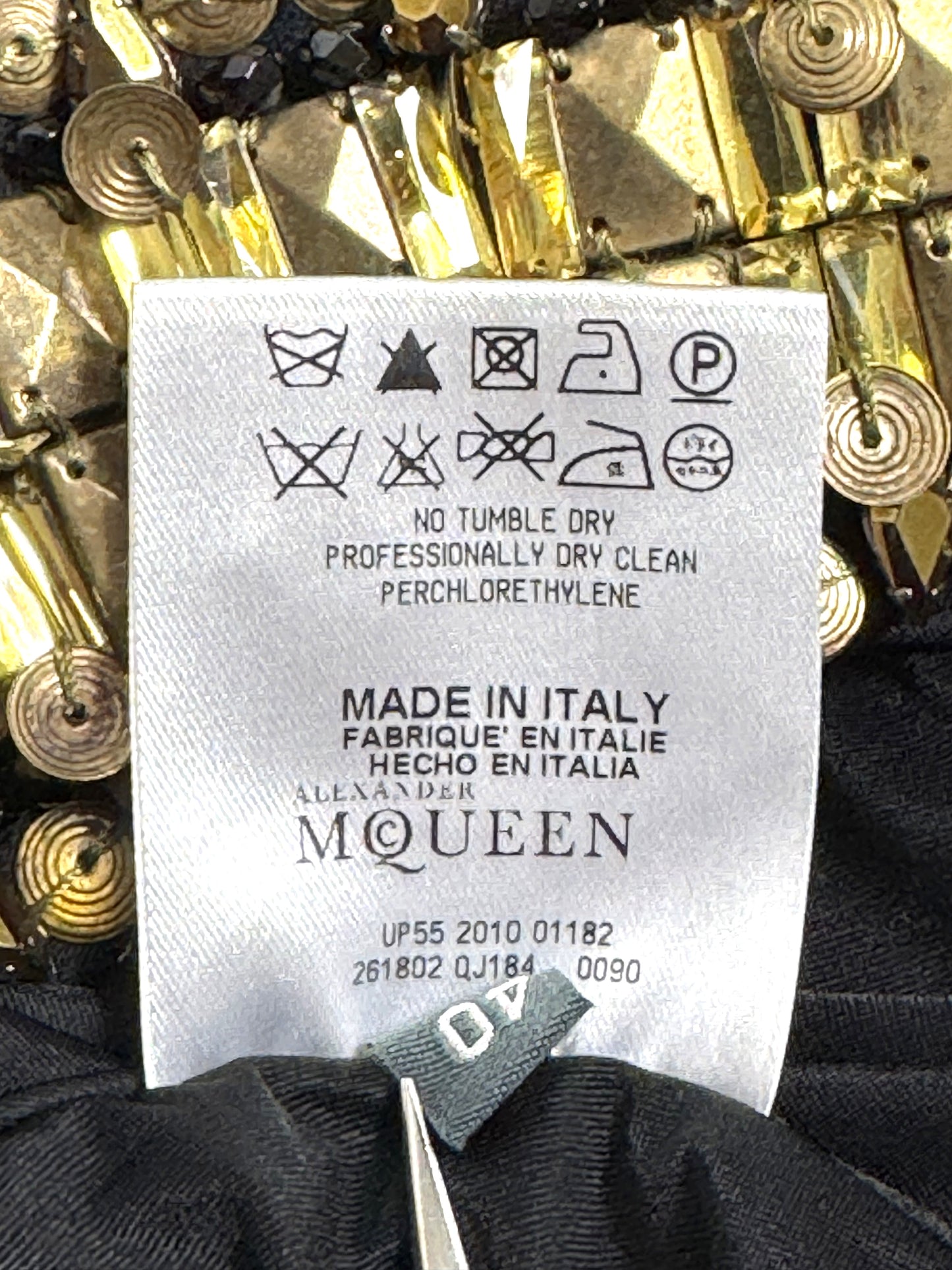 2011 Resort Alexander McQueen Grecian Roman Plunging Black Super High Slit Gold Crystal Embellished Gown Maxi Dress