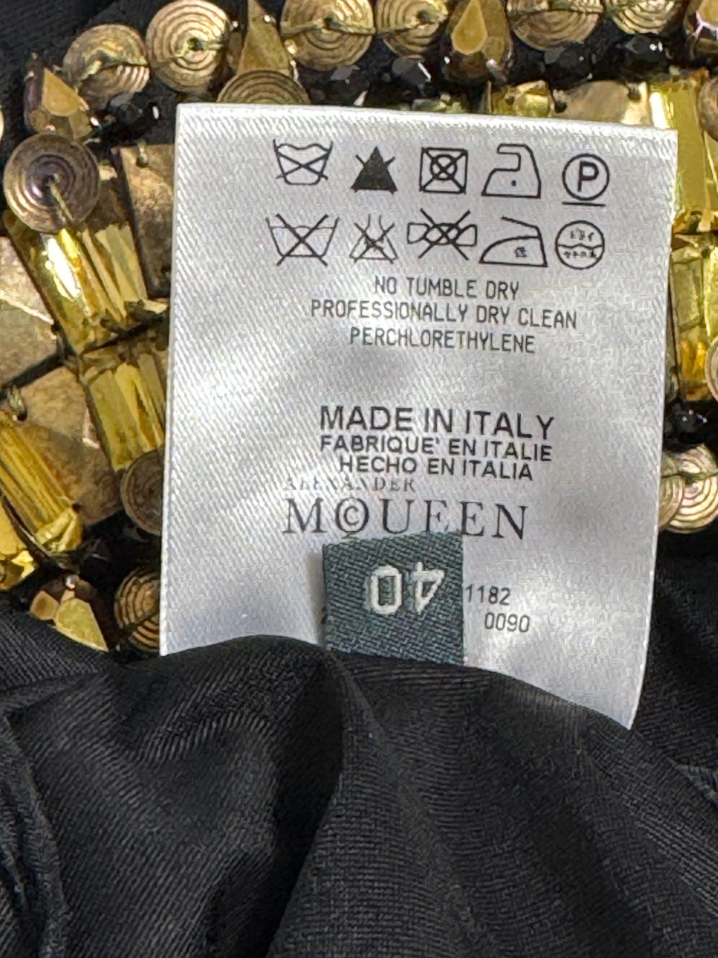 2011 Resort Alexander McQueen Grecian Roman Plunging Black Super High Slit Gold Crystal Embellished Gown Maxi Dress