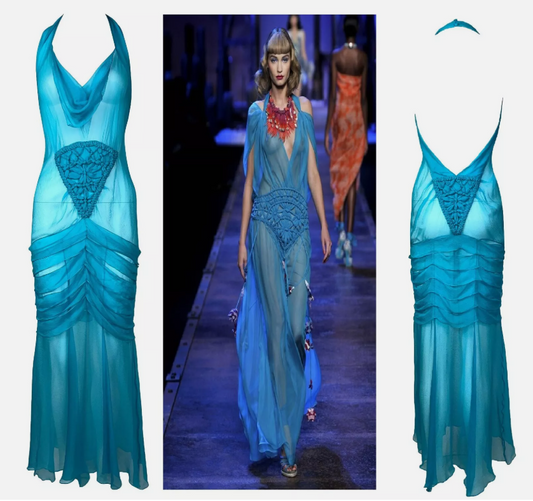 S/S 2011 Christian Dior by John Galliano Sheer Blue Silk Mermaid Maxi Dress