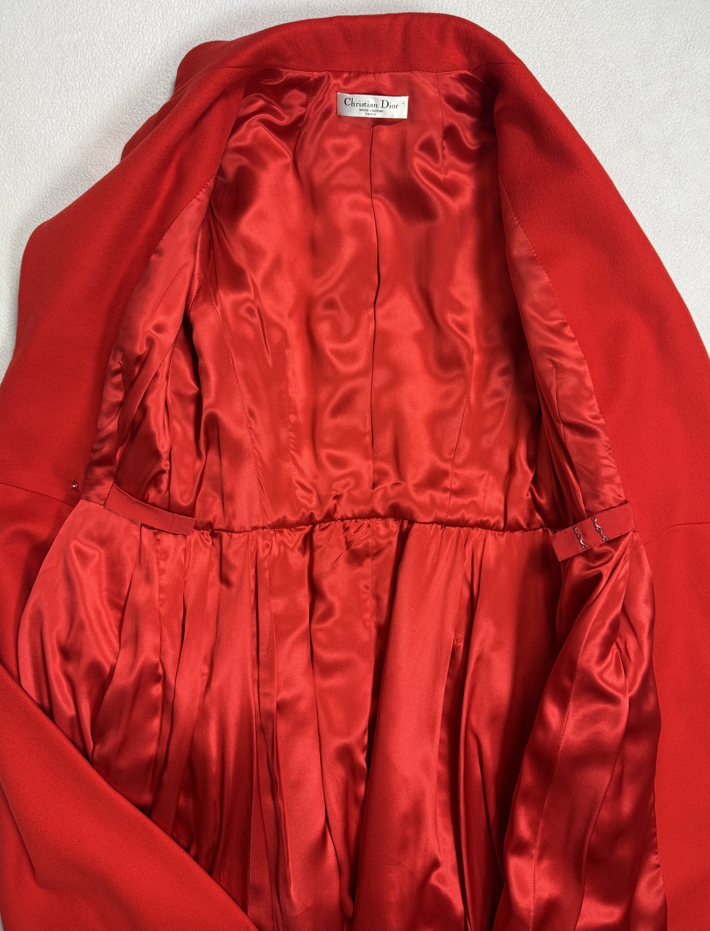 F/W 2012 Christian Dior x Raf Simmons Haute Couture Runway Classic Red Riding Fitted Vintage Style Coat Jacket w Gold Metal Belt