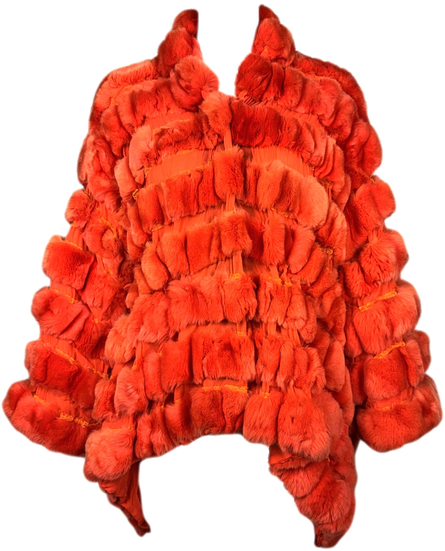 F/W 2012 Giorgio Armani Runway Red Orange Fur & Silk Coat Poncho Jacket