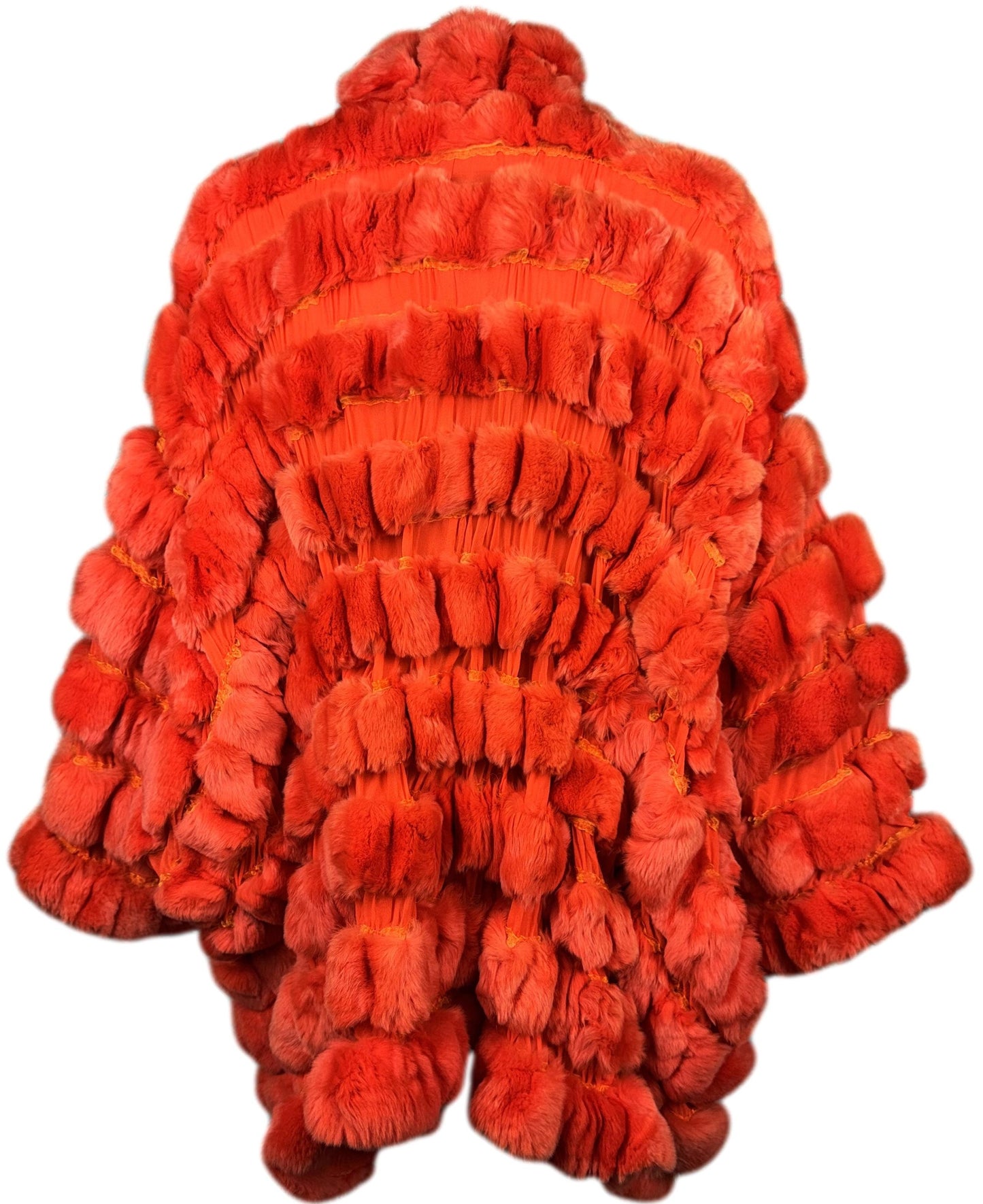 F/W 2012 Giorgio Armani Runway Red Orange Fur & Silk Coat Poncho Jacket
