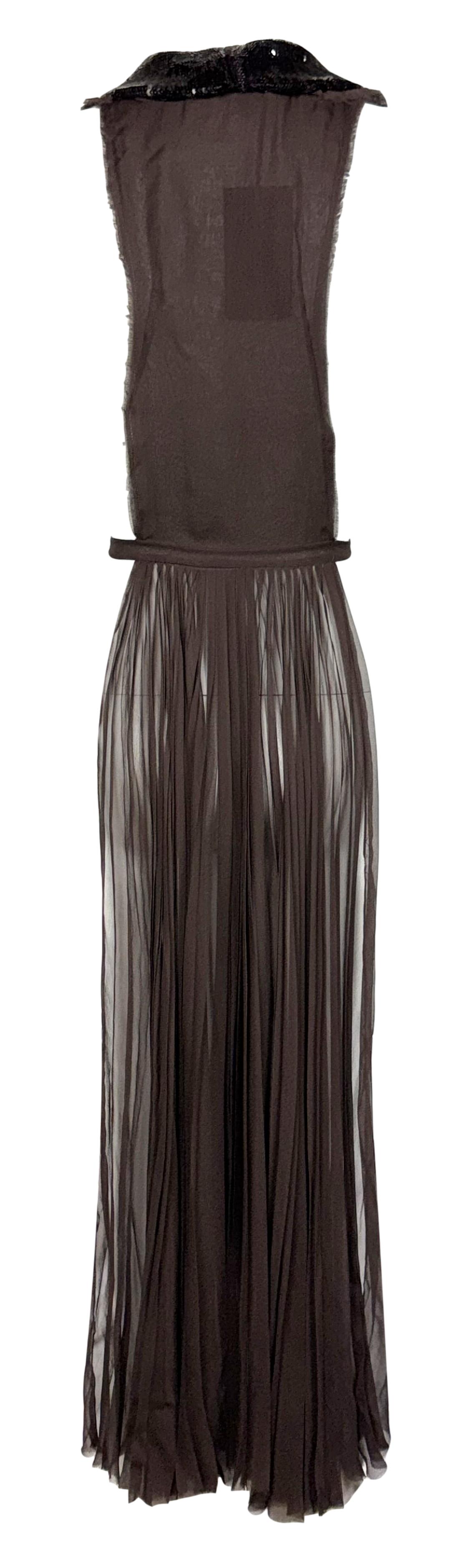 NWT 2013 Dsquared2 Plunging Sheer Brown Silk Sequin Embellished Apron Side Cut-Out Dress