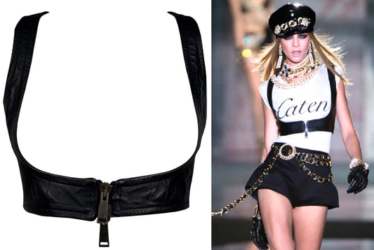 S/S 2013 Dsquared2 Runway Black Leather Harness Open Bust Vest Crop Top