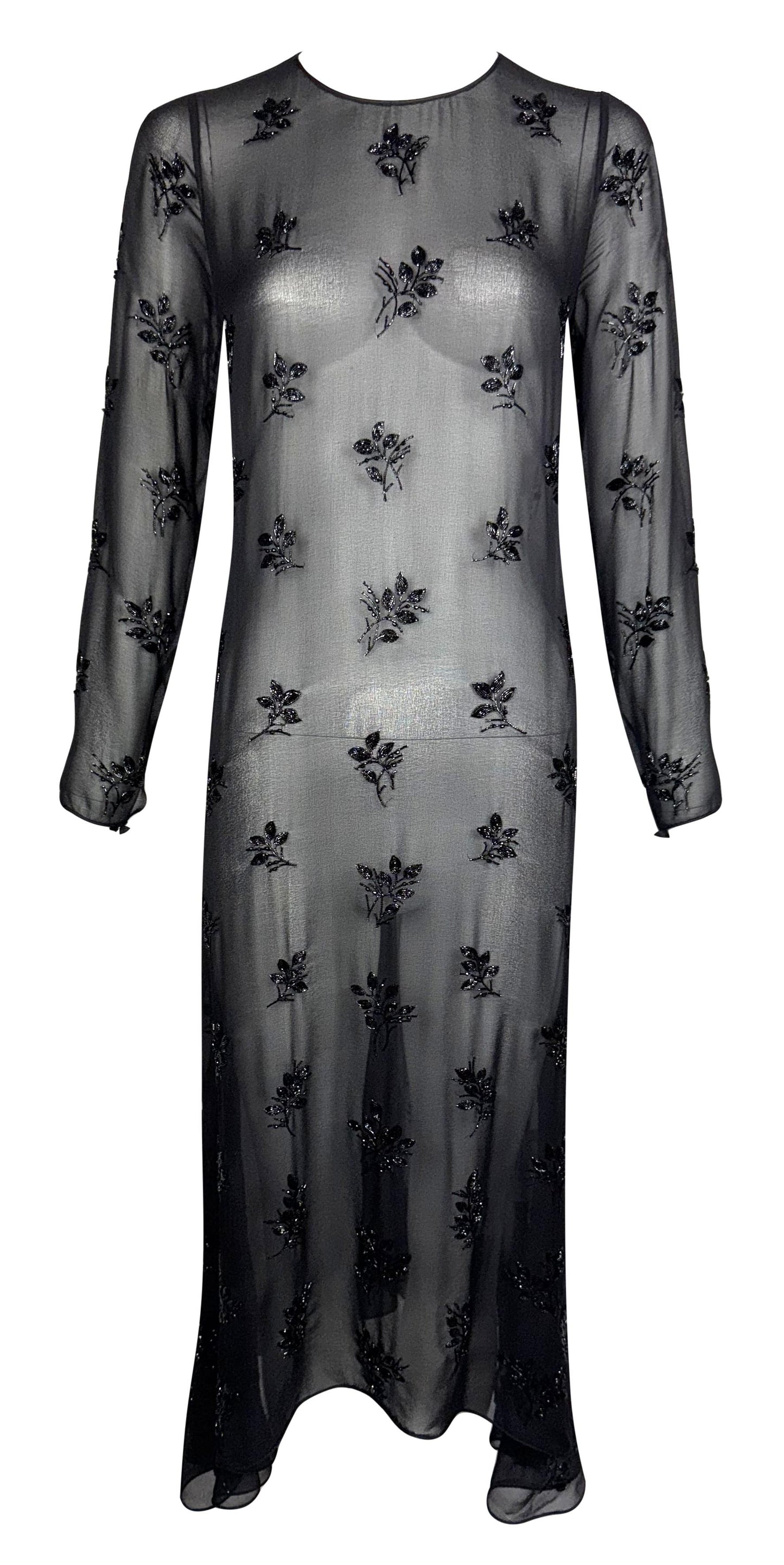 F/W 2014 Christian Dior Haute Couture Sheer Black Silk Beaded L/S Dress