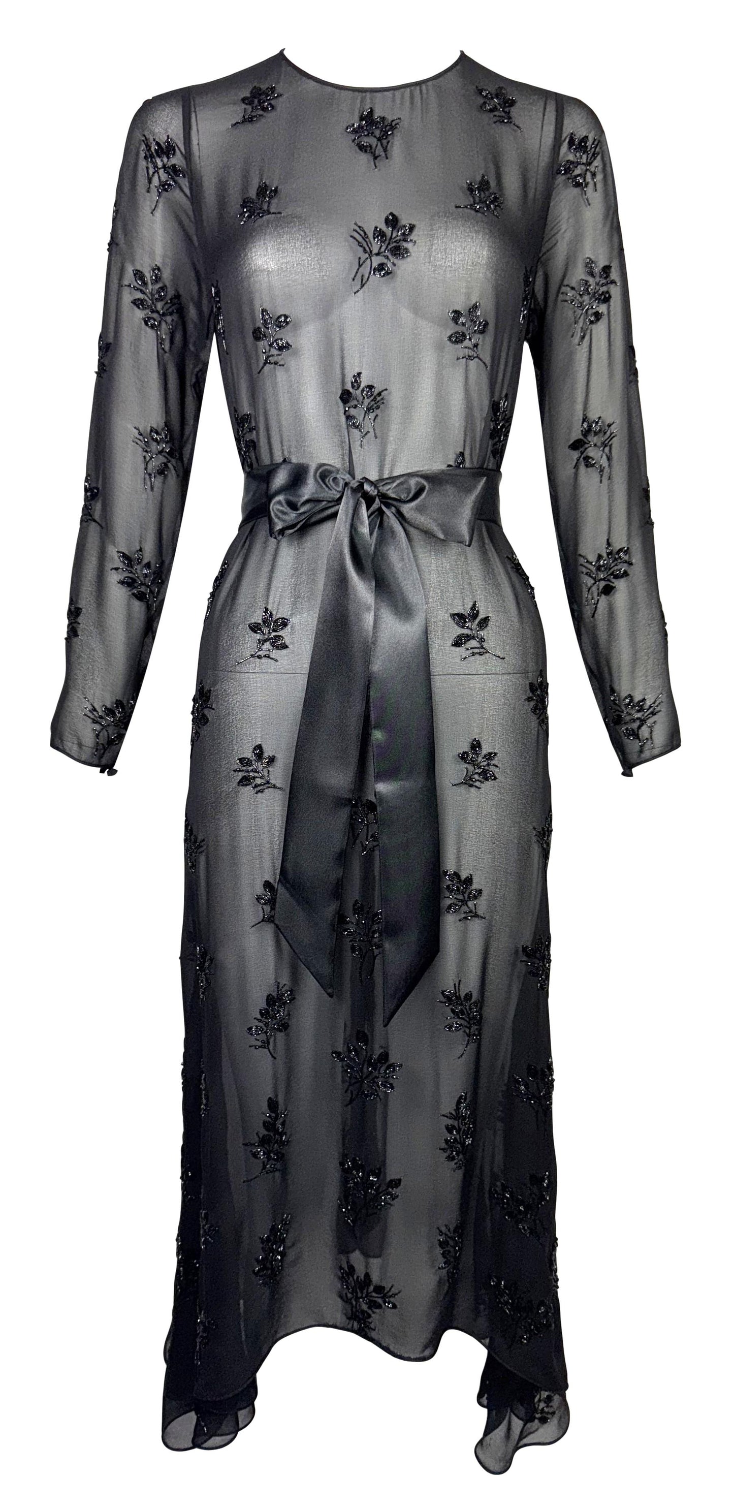 F/W 2014 Christian Dior Haute Couture Sheer Black Silk Beaded L/S Dress