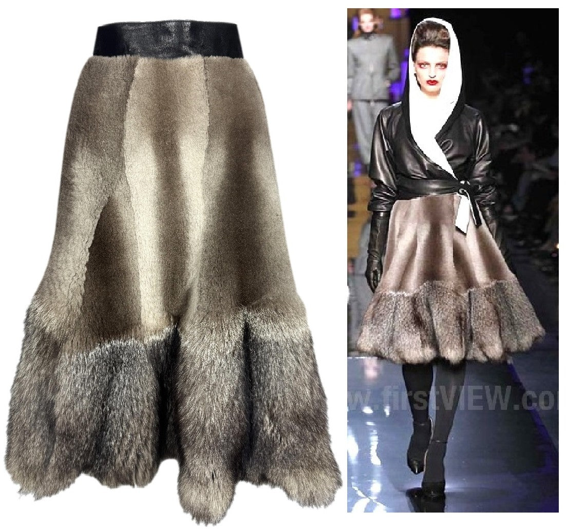 F/W 2014 Jean Paul Gaultier Haute Couture Runway Fur Fluted Wasp Waist Flared Skirt