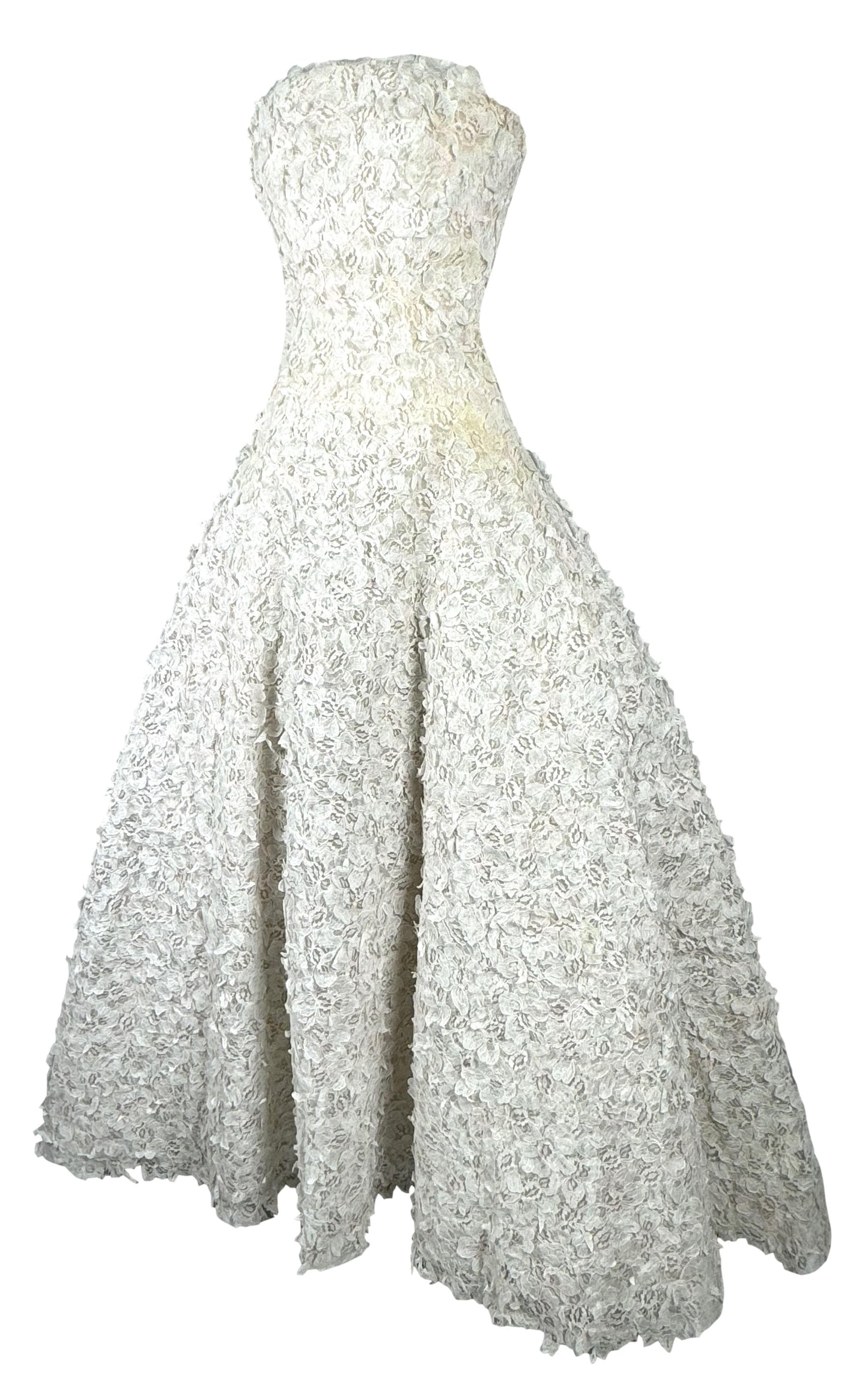 S/S 2015 Christian Dior Haute Couture Chantilly Lace Petal Strapless 1950's Style Gown Dress w Train