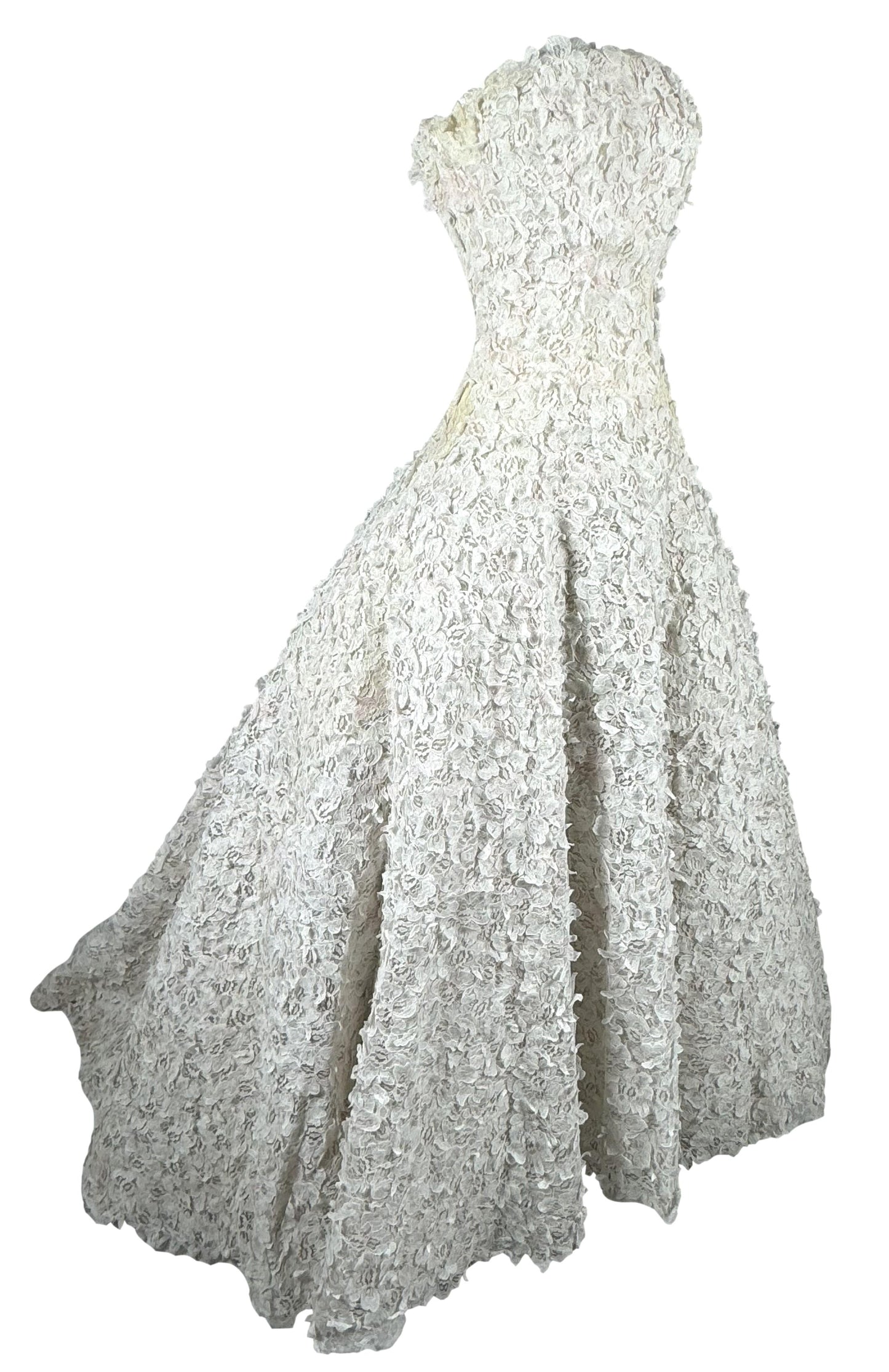 S/S 2015 Christian Dior Haute Couture Chantilly Lace Petal Strapless 1950's Style Gown Dress w Train