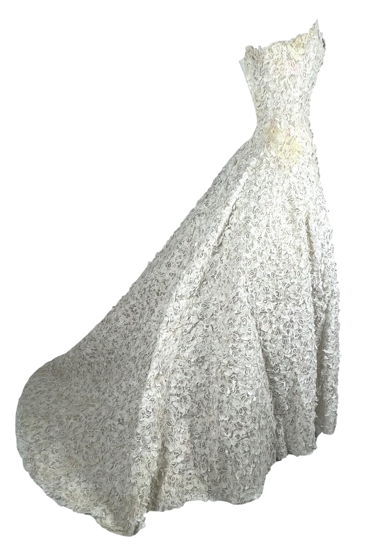 S/S 2015 Christian Dior Haute Couture Chantilly Lace Petal Strapless 1950's Style Gown Dress w Train