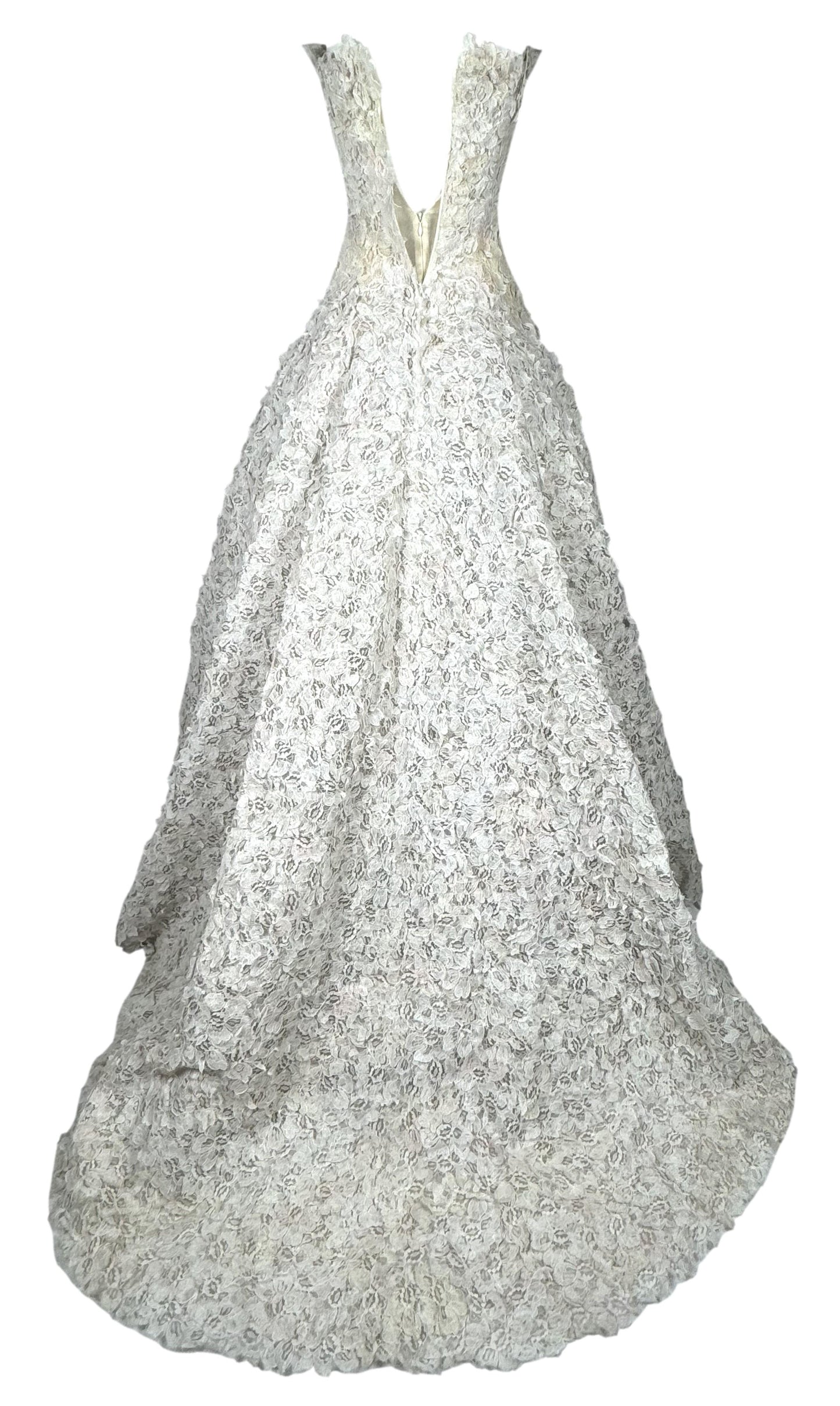 S/S 2015 Christian Dior Haute Couture Chantilly Lace Petal Strapless 1950's Style Gown Dress w Train