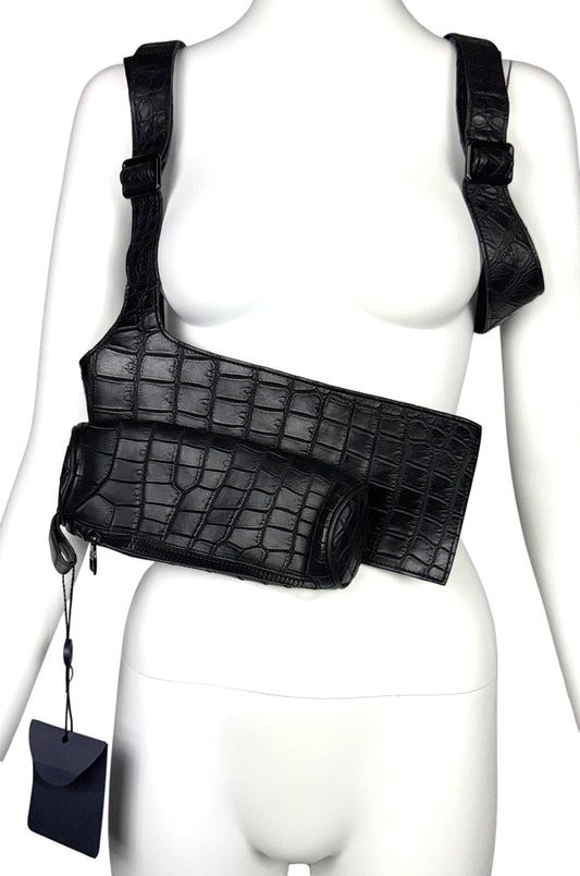NWT S/S 2019 EXTREMELY RARE Louis Vuitton by Virgil Abloh Runway Black Crocodile Holster Bag Fanny Pack