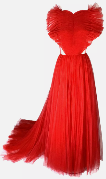 NWT F/W 2021 Christian Dior Runway Red Queen Of Hearts Tulle Gown Dress w Train