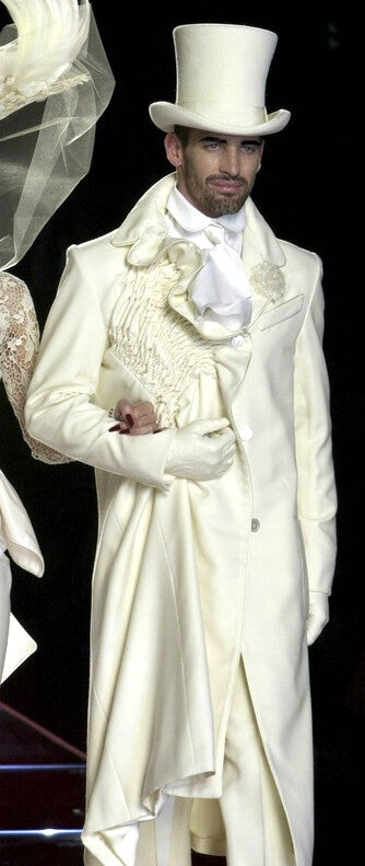 F/W 2000 Christian Dior by John Galliano Haute Couture Runway Unisex Gray Ruffle Long Coat