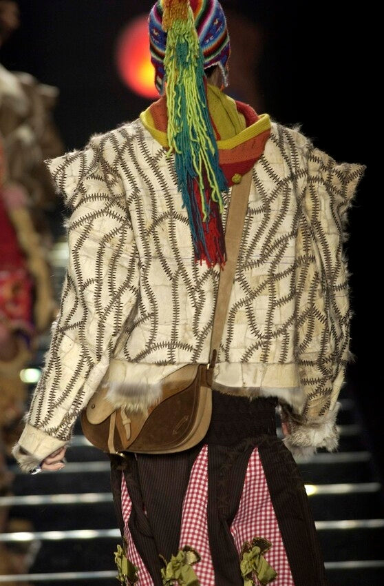 F/W 2002 Christian Dior by John Galliano Runway Coyote Fur Whipstitch Handmade Leather Jacket Coat