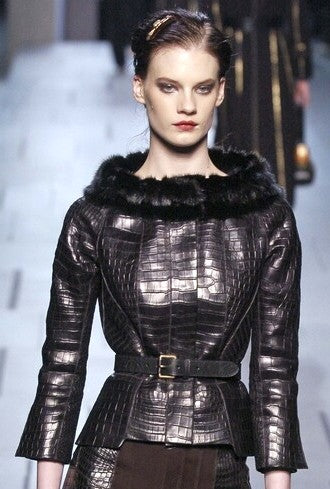 F/W 2005 Louis Vuitton x Marc Jacobs Runway Black Crocodile Alligator & Mink Fur 1950's Pin-Up Style Jacket