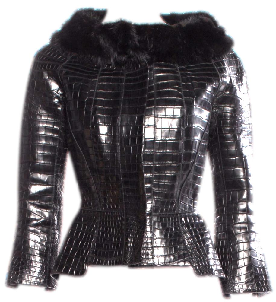 F/W 2005 Louis Vuitton x Marc Jacobs Runway Black Crocodile Alligator & Mink Fur 1950's Pin-Up Style Jacket