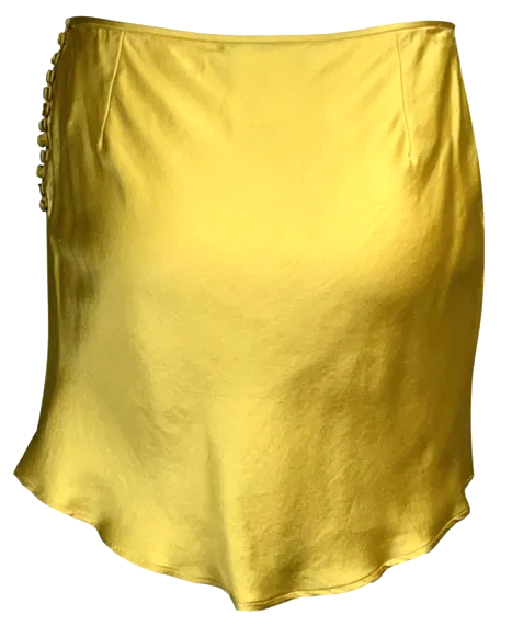 S/S 2004 Christian Dior by John Galliano 1940's Style Gold Satin Ruched Slit Mini Skirt