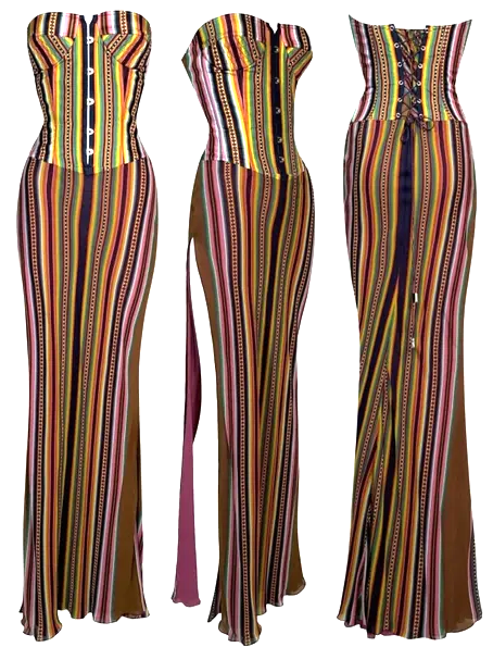 S/S 2002 Christian Dior by John Galliano Rasta Bustier Strapless High Slit Maxi Dress