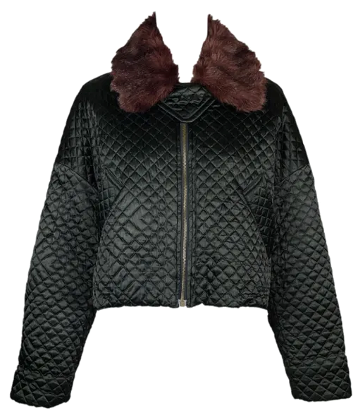 F/W 1992 Dolce & Gabbana Runway Black Quilted Faux Fur Cropped Baggy Jacket