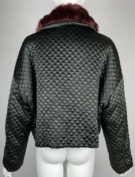 F/W 1992 Dolce & Gabbana Runway Black Quilted Faux Fur Cropped Baggy Jacket