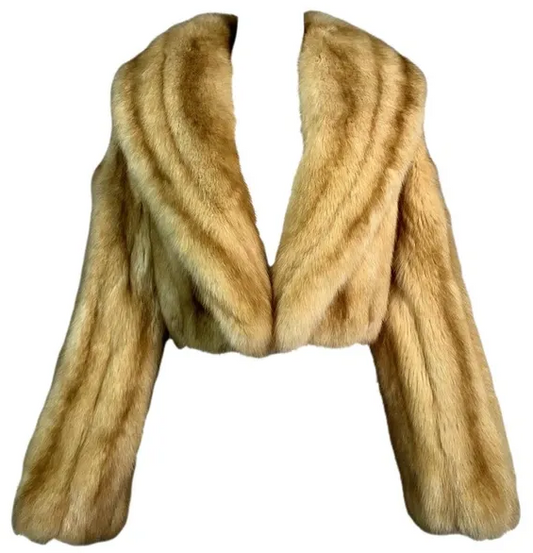 Vintage 1990's Louis Feraud Golden Sable Fur Cropped Chubby Jacket Coat