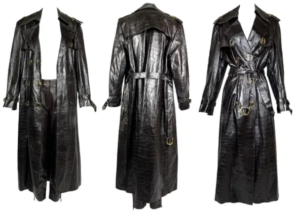 F/W 2000 Christian Dior by John Galliano Runway Brown Leather Faux Croc Trench Coat Jacket & Pants Suit Set