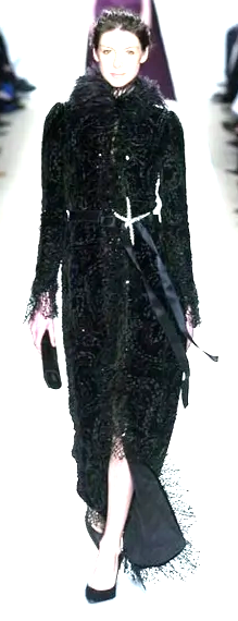 NWT F/W 2004 Oscar de la Renta Runway Black Goth Princess Lace & Feathers Maxi Coat Dress