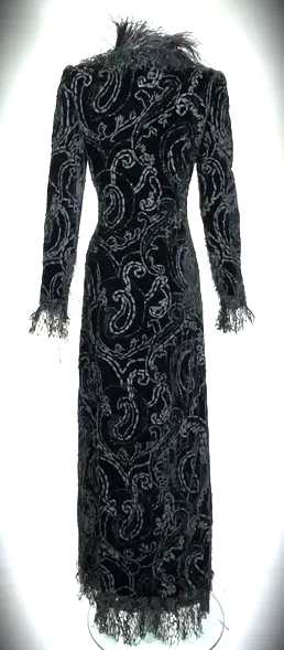 NWT F/W 2004 Oscar de la Renta Runway Black Goth Princess Lace & Feathers Maxi Coat Dress