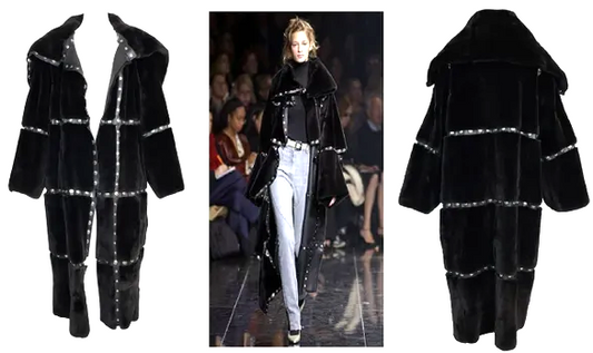 F/W 2003 Dolce & Gabbana Runway Black Fur Snap Studded Long Jacket Coat