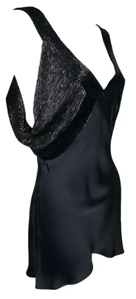 F/W 2001 Christian Dior by John Galliano Black Beaded Plunging 20's Style Micro Mini Dress